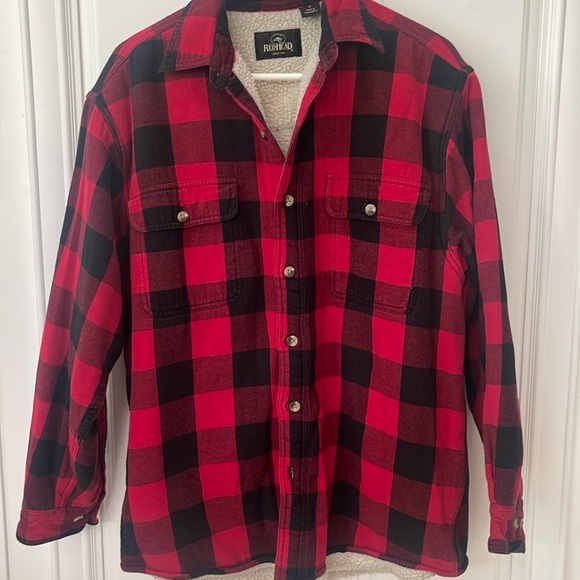 RedHead Brand Men's Long Sleeve Red black Plaid Flannel Sherpa Lined Shirt Sz M - Picture 1 of 10